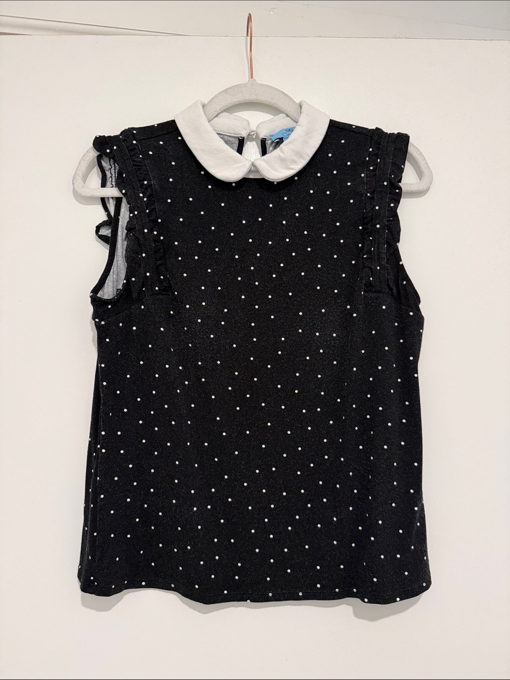 CeCe Black Polka Dot Sleeveless Top with White Peter Pan Collar